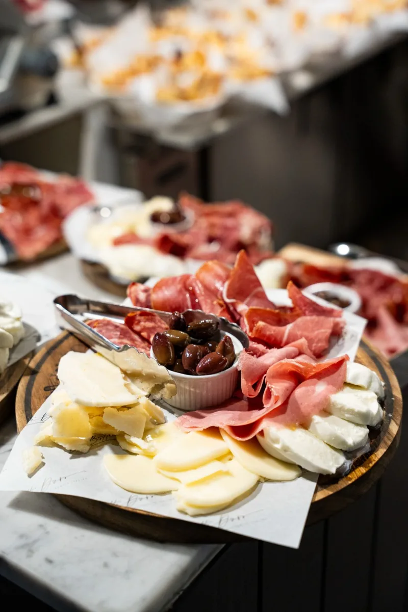 Italian charcuterie and cheese grazing board at a function at La Botte D'Oro, Leichhardt